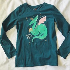 Dragon T-shirt Long Sleeves Teal Girls 10/12 NEW